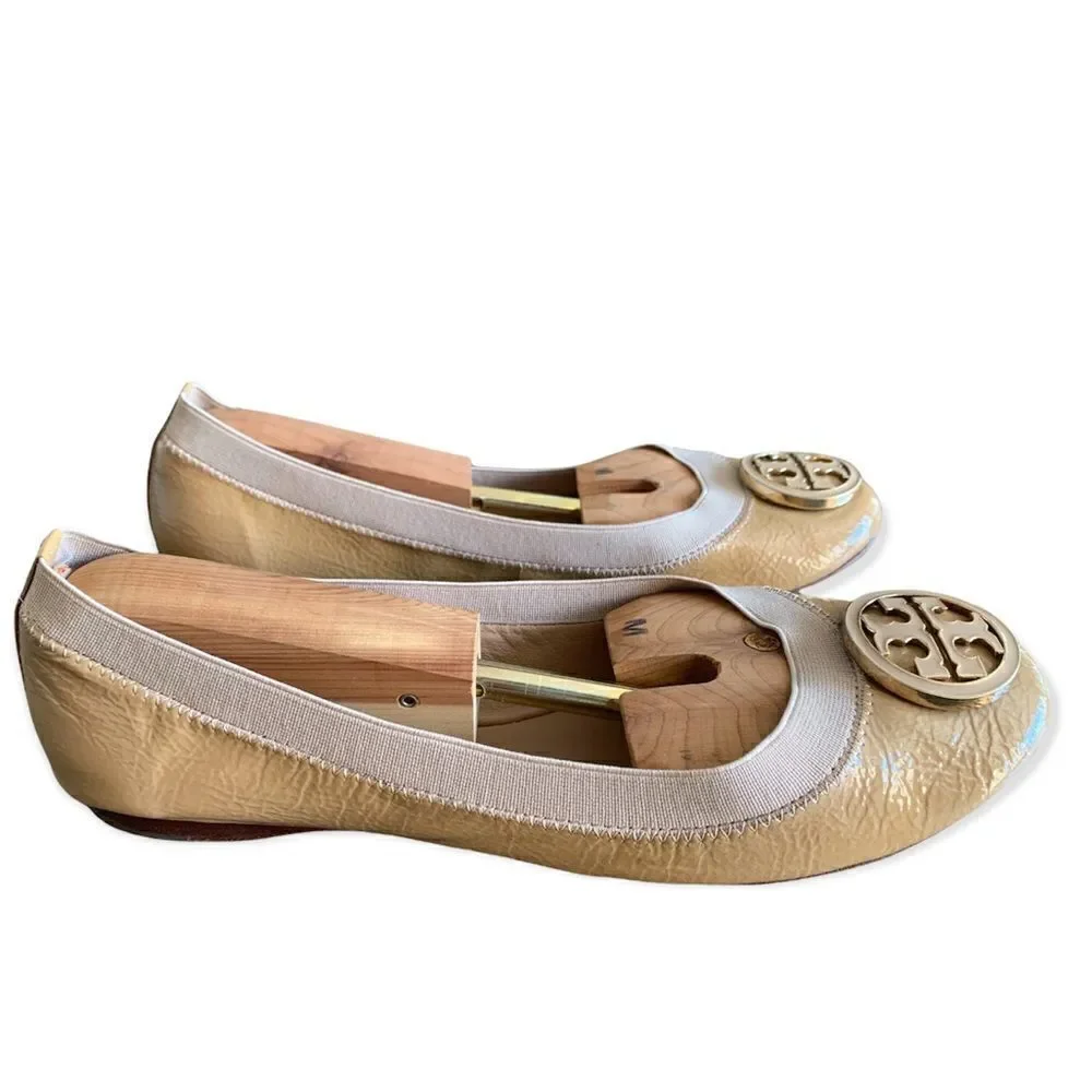 TORY BURCH women’s Caroline nude patent leather ballet flats sz 7.5